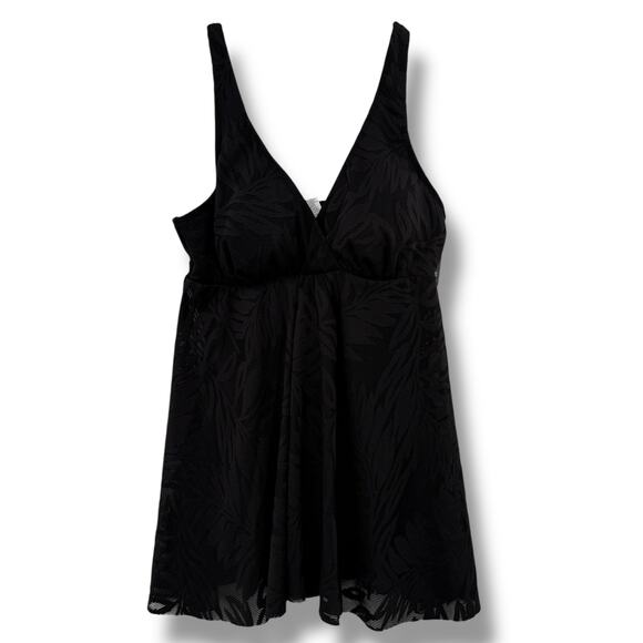 NEW Swim Solutions Black Leaf Mesh Swim Dress Size 10 Sheer Overlay One Piece - Picture 1 of 9